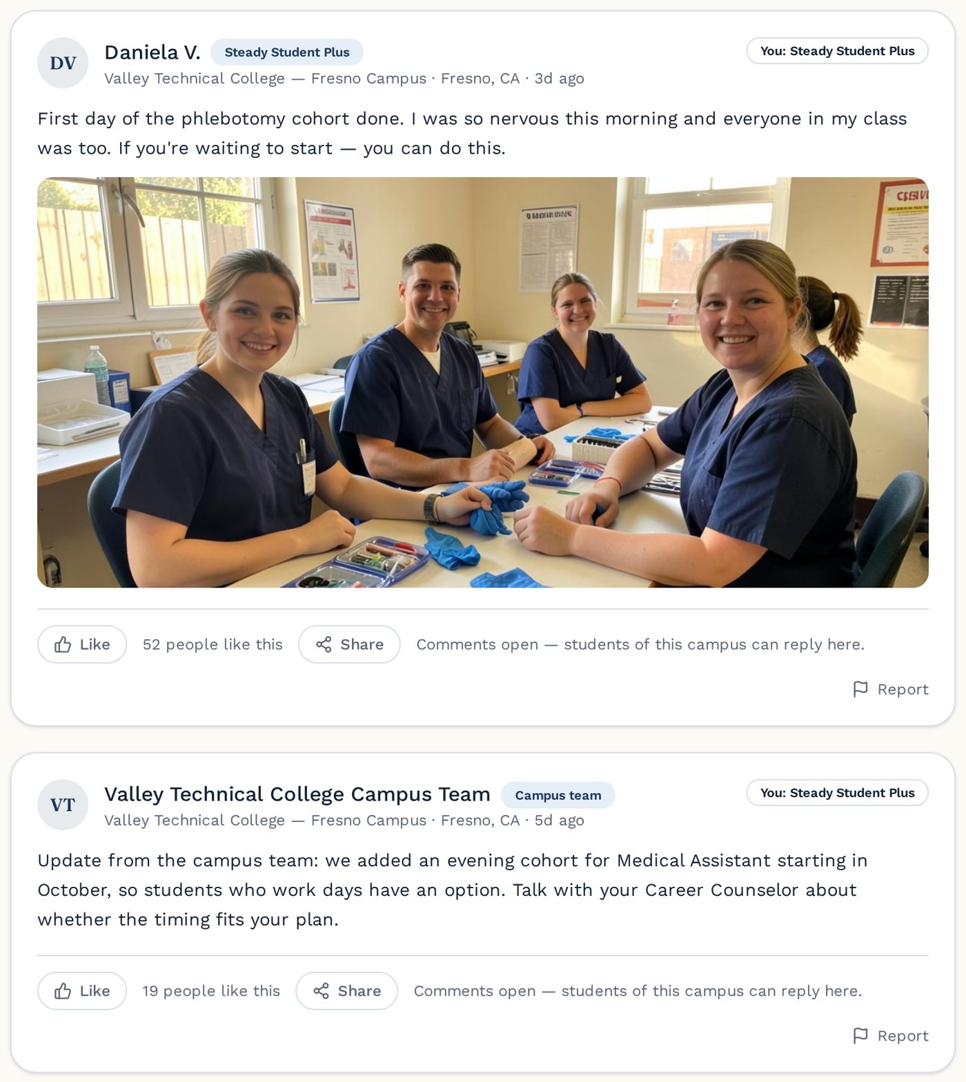 Students connecting as part of a supportive community